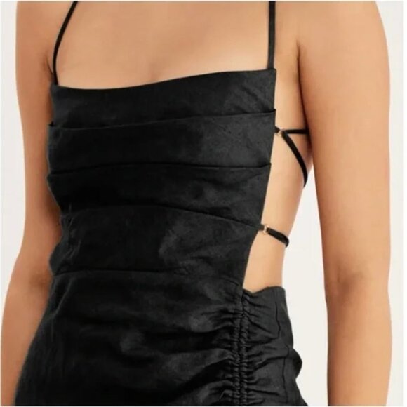 Rumer LouLou Black Strappy Back Ruched Maxi Dress w/ Side Slit NWT - M - Picture 2 of 15